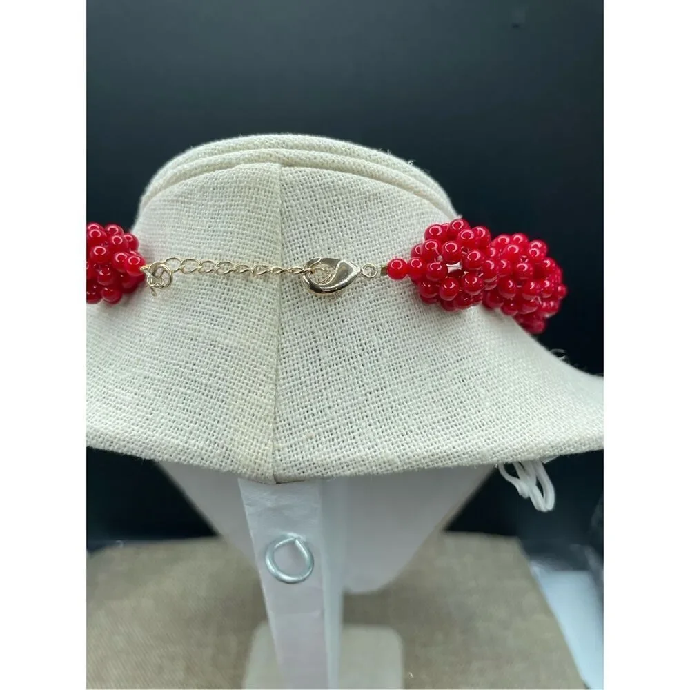Charming Cherry Two piece Set Necklace and Bracelet Bright Red Beaded
